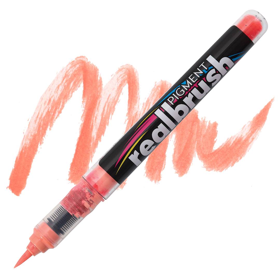 Open in modal - Karin Realbrush Pigment Marker - Salmon Pink, swatch and marker