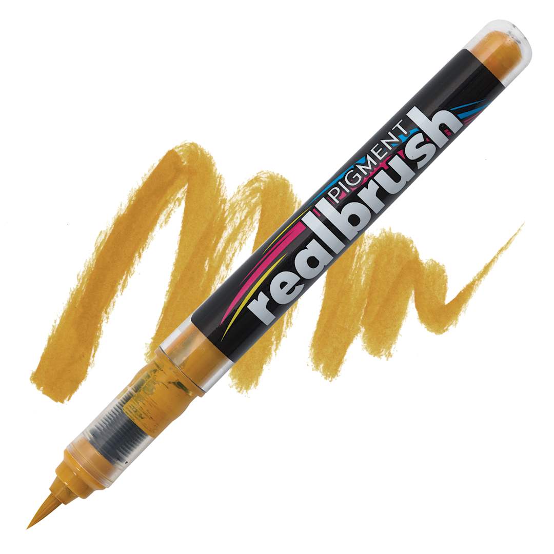 Open in modal - Karin Realbrush Pigment Marker - Ochre, swatch and marker
