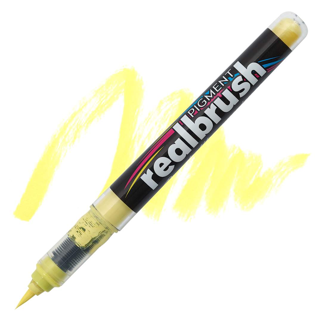 Open in modal - Karin Realbrush Pigment Marker - Pastel Yellow, swatch and marker