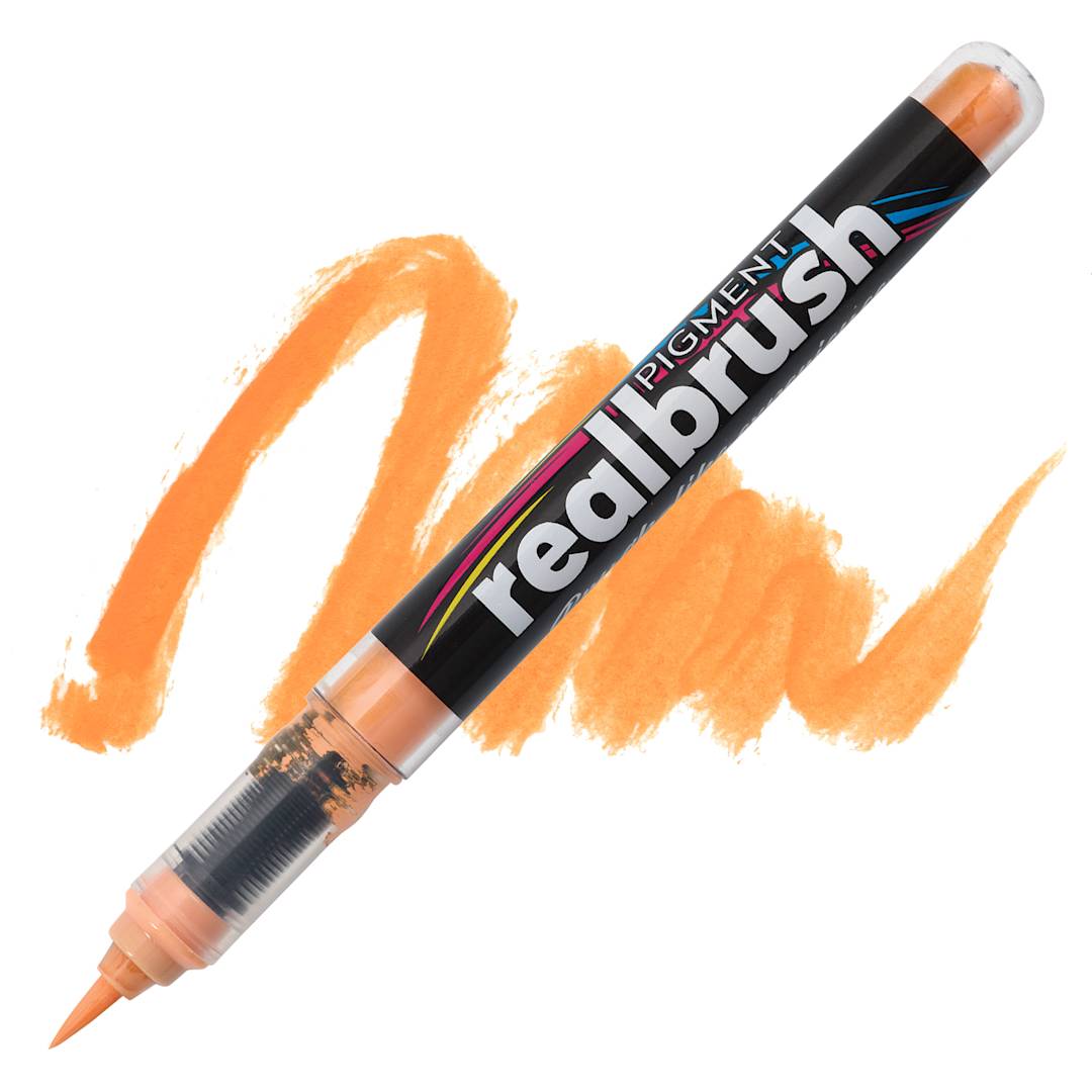Open in modal - Karin Realbrush Pigment Marker - Pastel Orange, swatch and marker