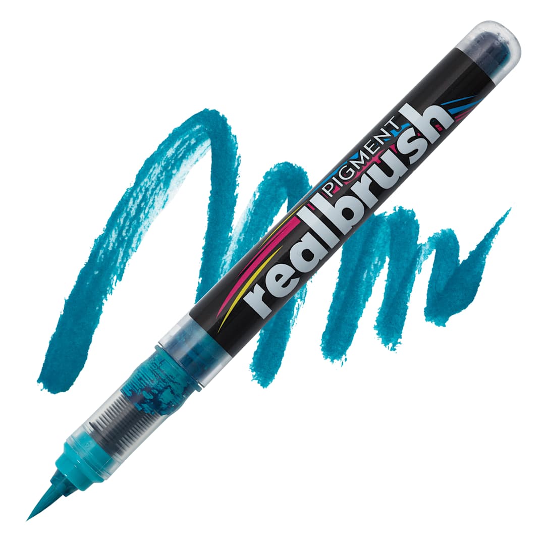 Open in modal - Karin Realbrush Pigment Marker - Turquoise, swatch and marker
