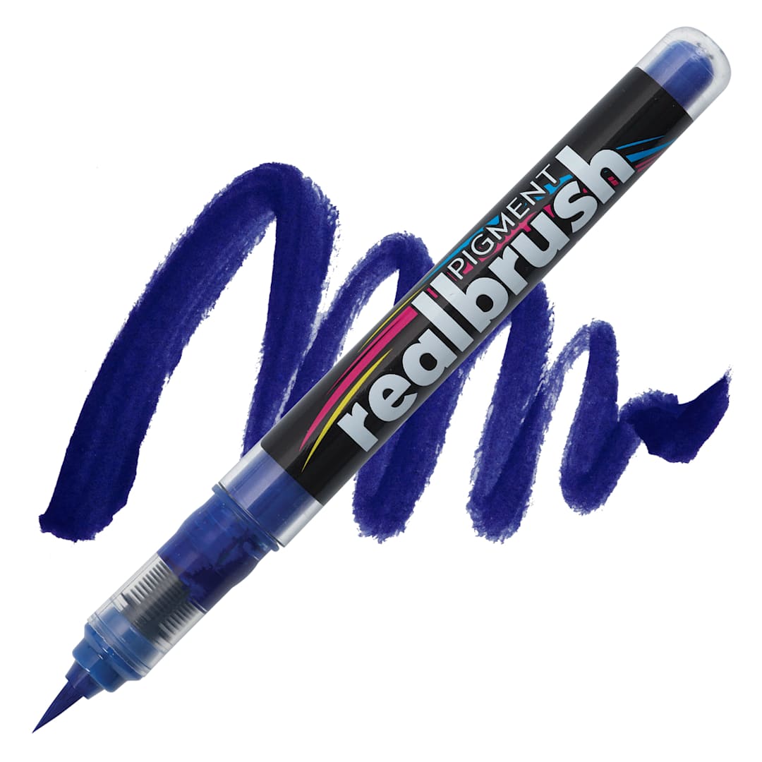 Open in modal - Karin Realbrush Pigment Marker - Indigo Blue, swatch and marker