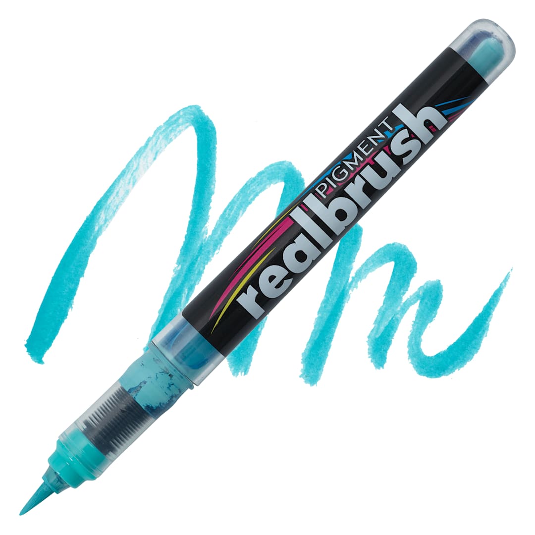 Open in modal - Karin Realbrush Pigment Marker - Cool Aqua, swatch and marker