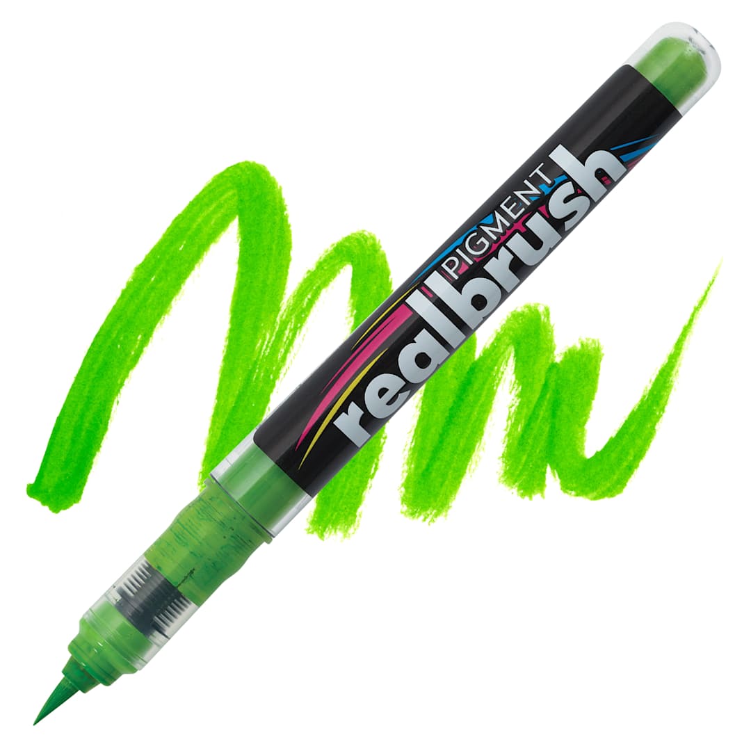 Open in modal - Karin Realbrush Pigment Marker - Leaf Green, swatch and marker