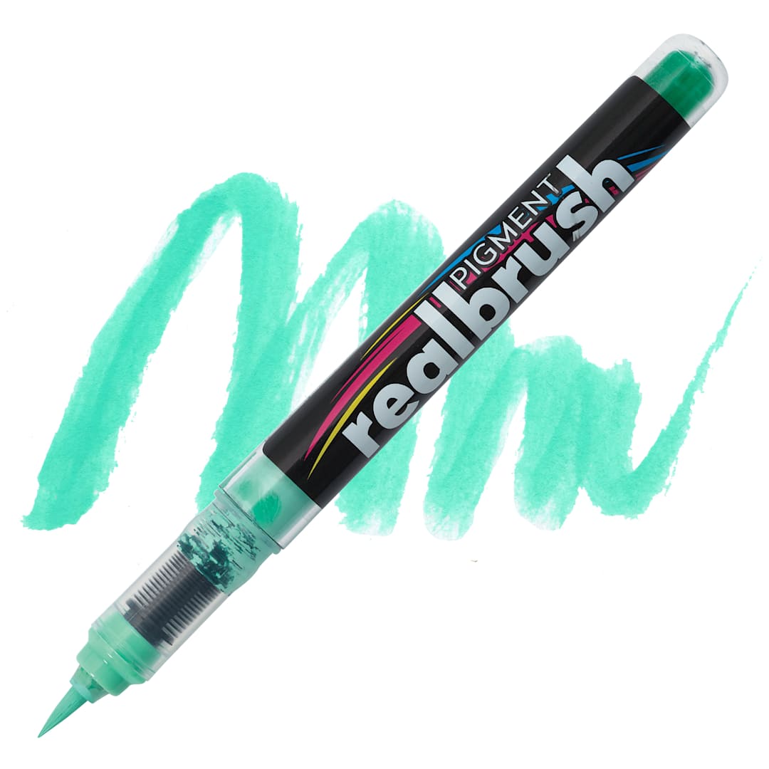 Open in modal - Karin Realbrush Pigment Marker - Pastel Green, swatch and marker