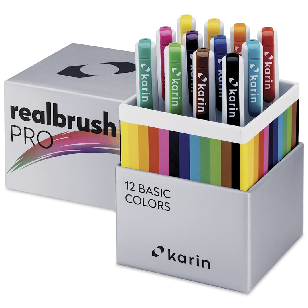 Open in modal - Karin Realbrush Pro Markers - Basic Colors, Set of 12, markers shown
