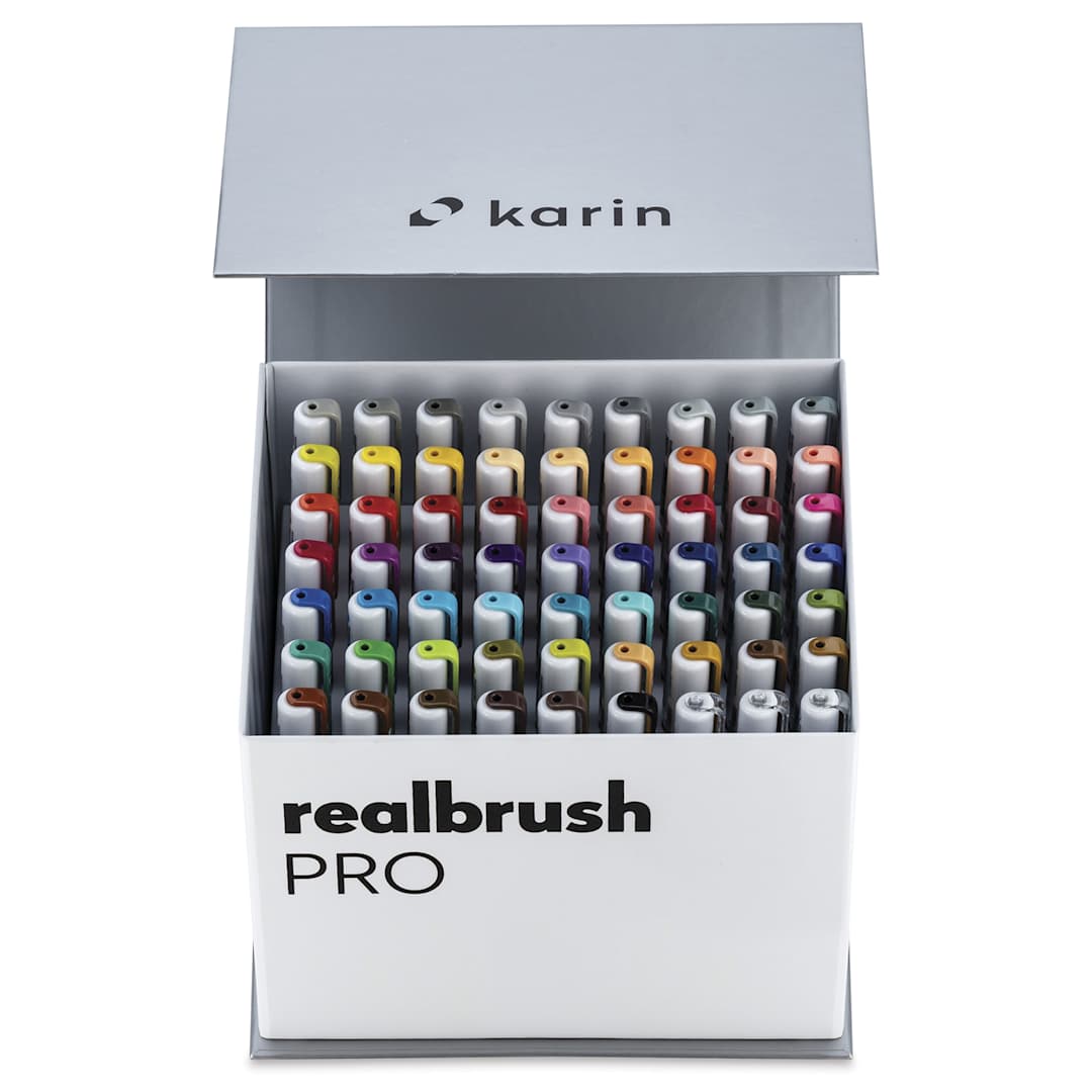 Open in modal - Karin Realbrush Pro Markers - Mega Box, Set of 63, markers shown inside box