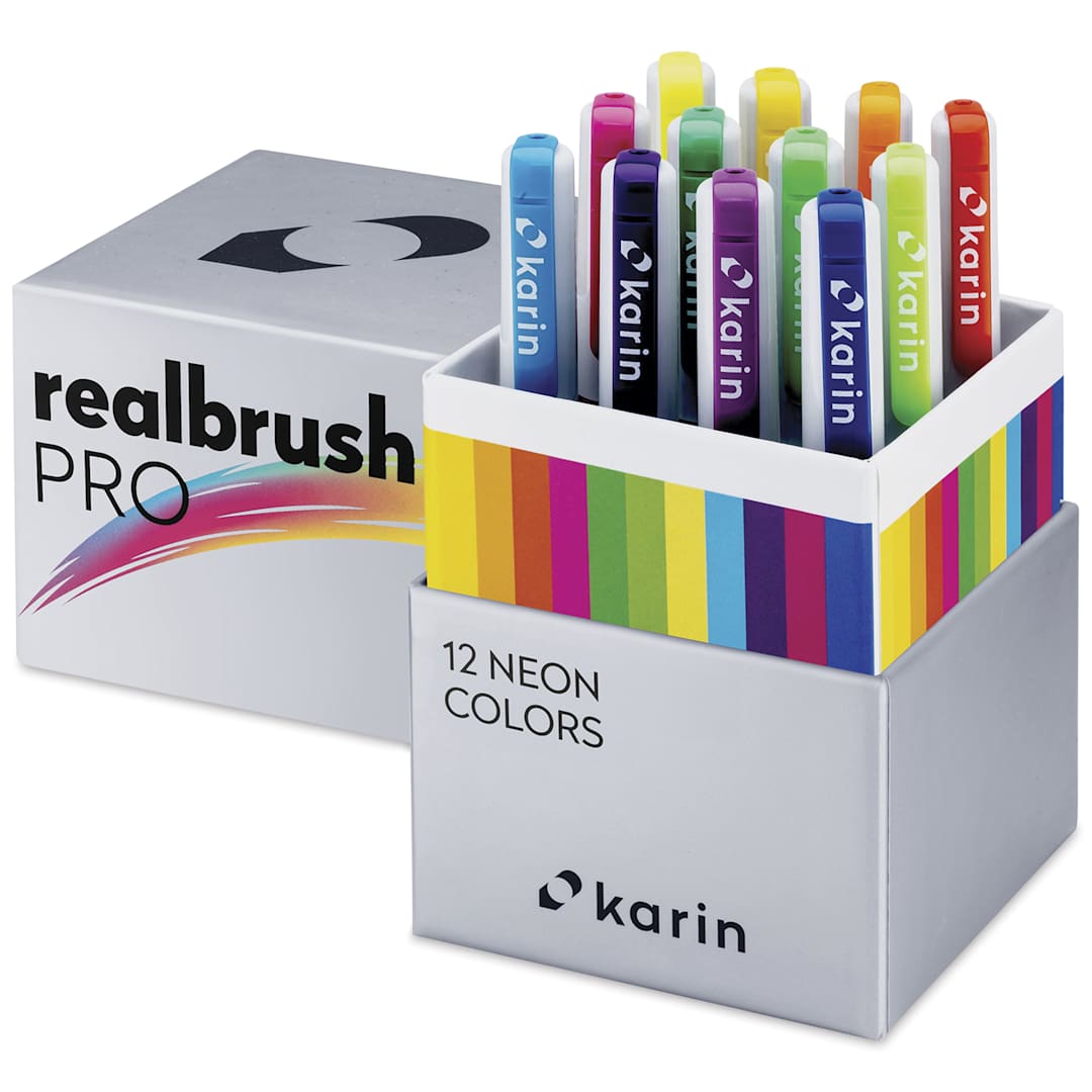 Open in modal - Karin Realbrush Pro Markers - Neon Colors, Set of 12, markers shown