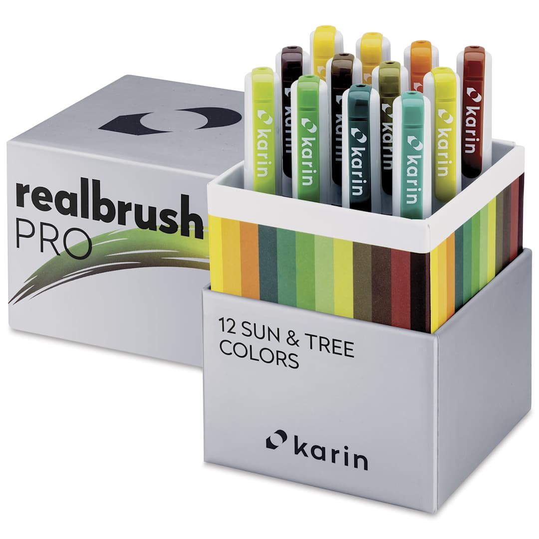 Open in modal - Karin Realbrush Pro Markers - Sun and Tree Colors, Set of 12, markers shown