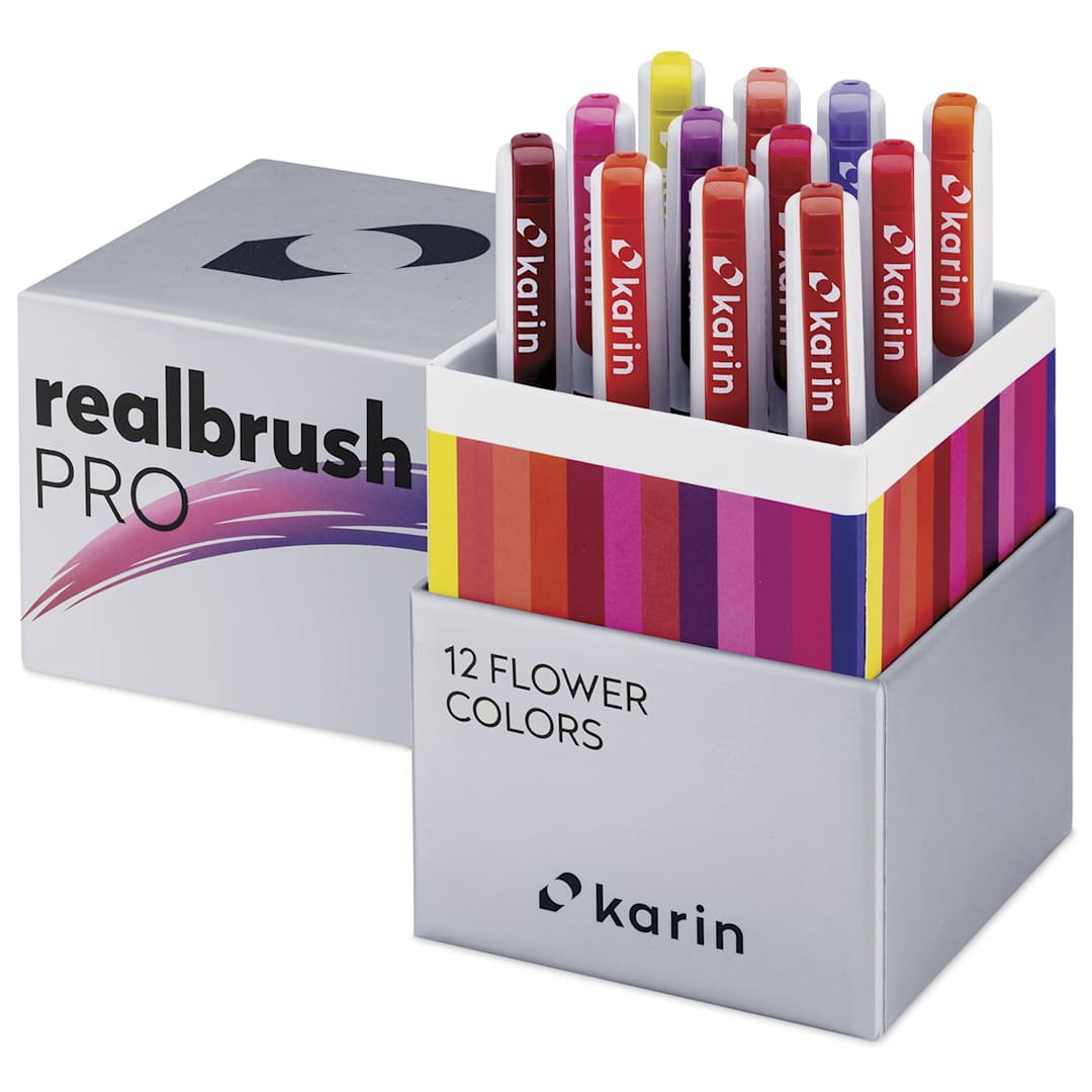 Open in modal - Karin Realbrush Pro Markers - Flower Colors, Set of 12, markers shown