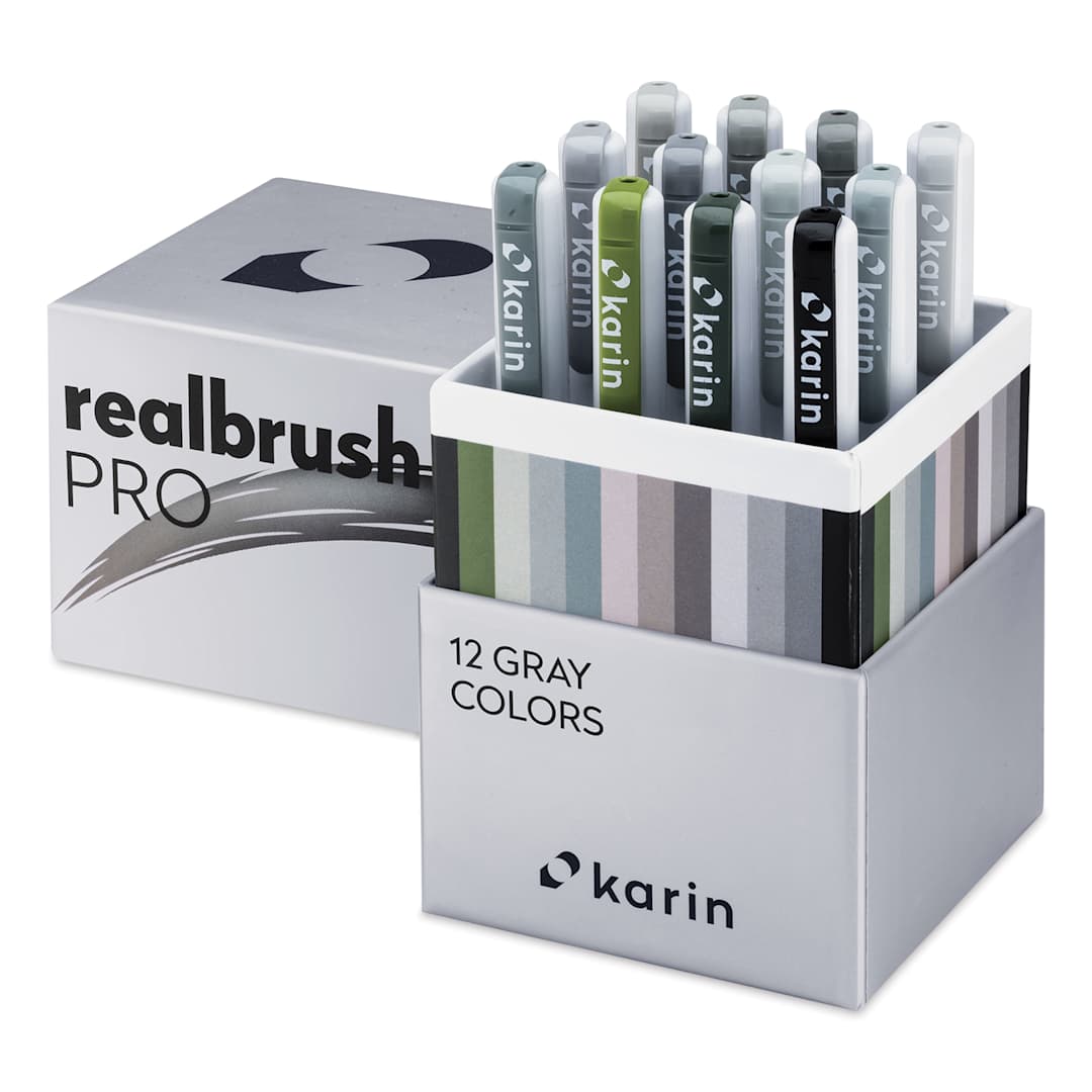 Open in modal - Karin Realbrush Pro Markers - Grey Colors, Set of 12, marker shown