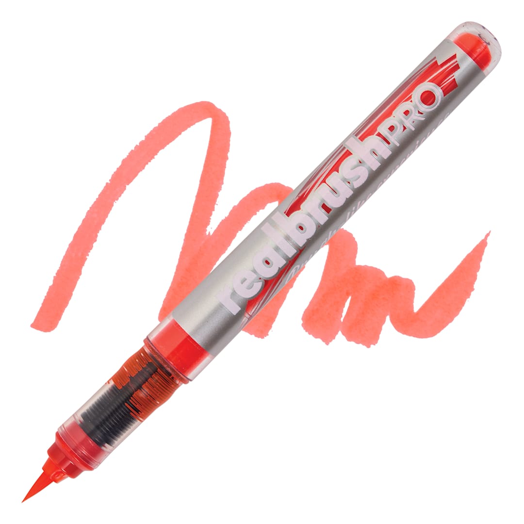 Open in modal - Karin Realbrush Pro Marker - Neon Orange Red, swatch and marker