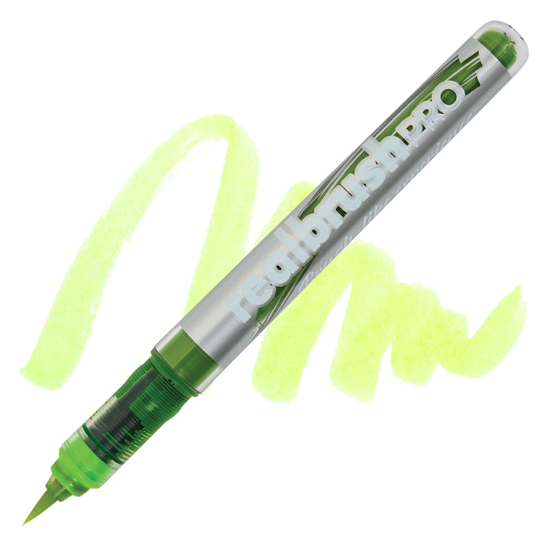 Open in modal - Karin Realbrush Pro Marker - Neon Yellow Green, swatch and marker