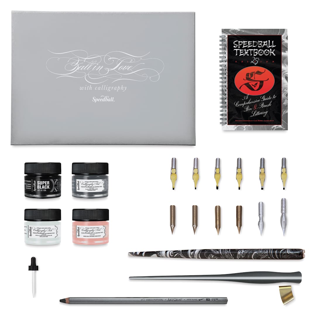 Open in modal - Speedball Modern Calligraphy Kit - Kit of 21, contents laid out