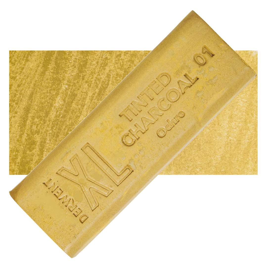 Open in modal - Derwent Tinted Charcoal XL Block - Ochre, swatch and block