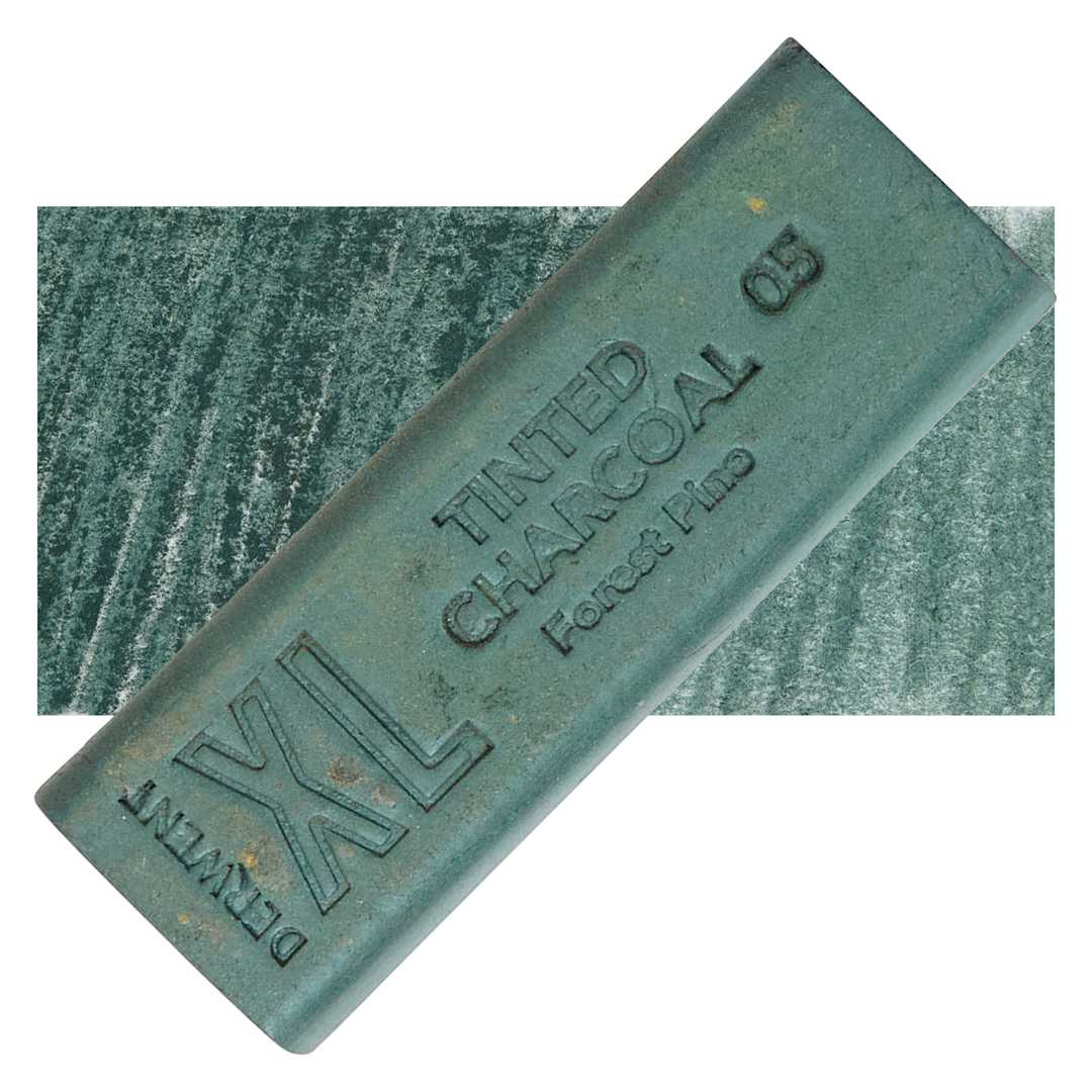 Open in modal - Derwent Tinted Charcoal XL Block - Forest Pine, swatch and block