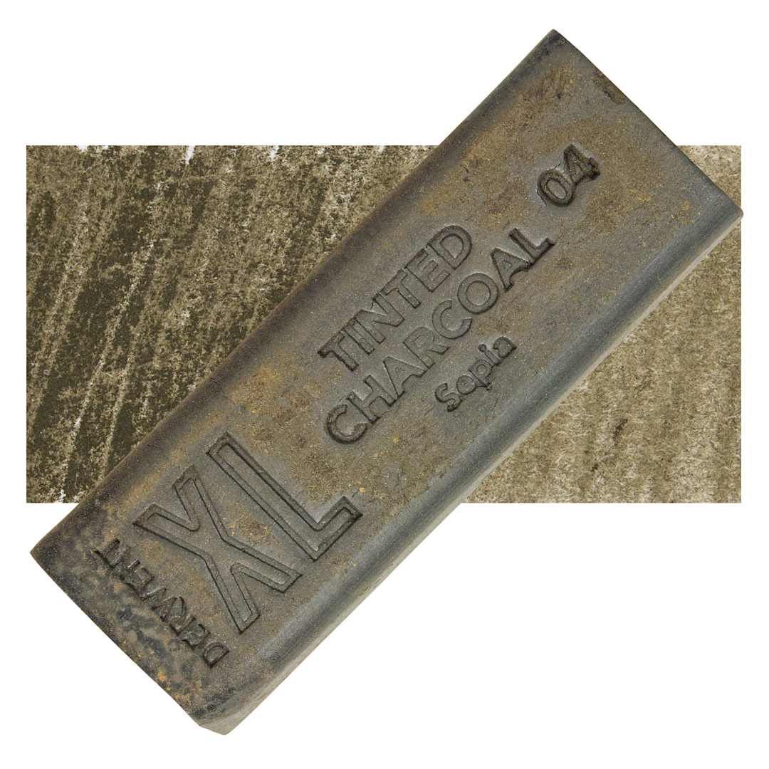 Open in modal - Derwent Tinted Charcoal XL Block - Sepia, swatch and block