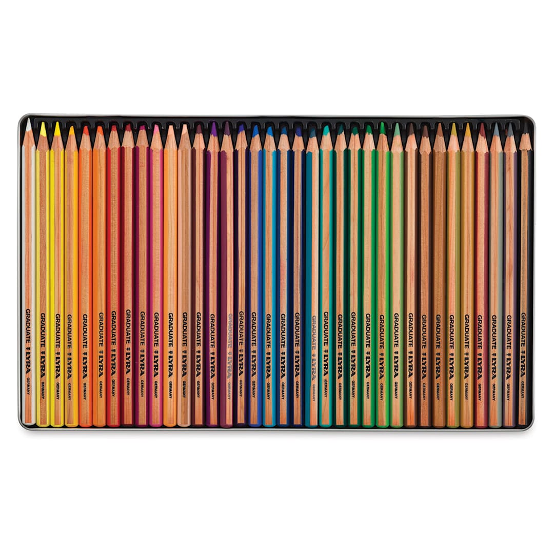 Open in modal - Lyra Graduate Colored Pencils - Set of 36 shown open in storage tin