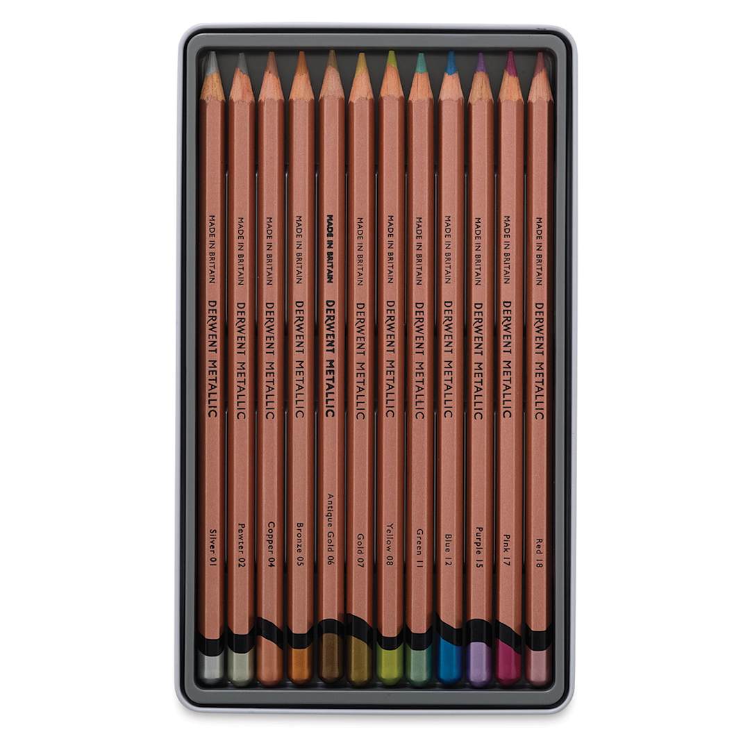 Open in modal - Derwent Professional Metallic Colored Pencils - Assorted Colors, Set of 12 (set contents)