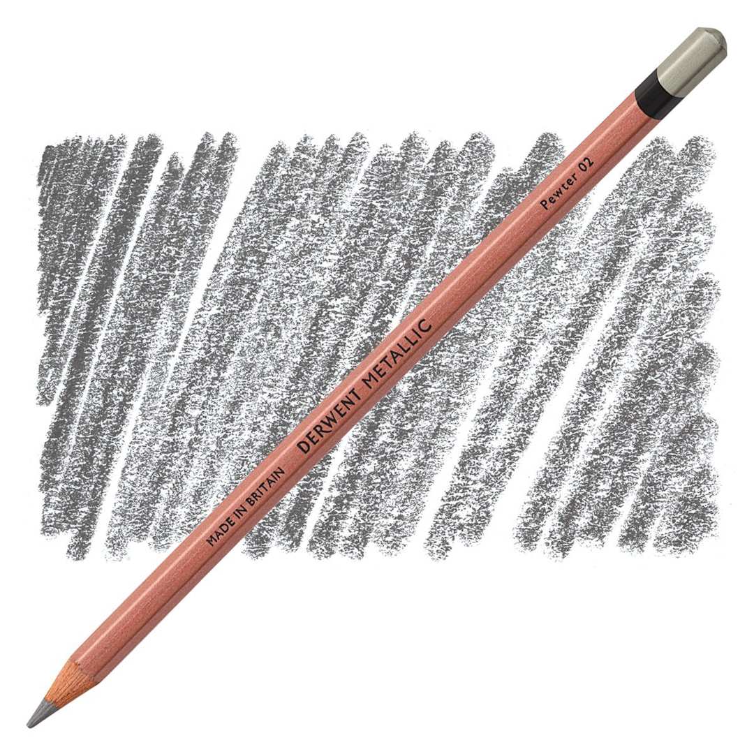 Open in modal - Derwent Professional Metallic Colored Pencil - Pewter pencil and swatch