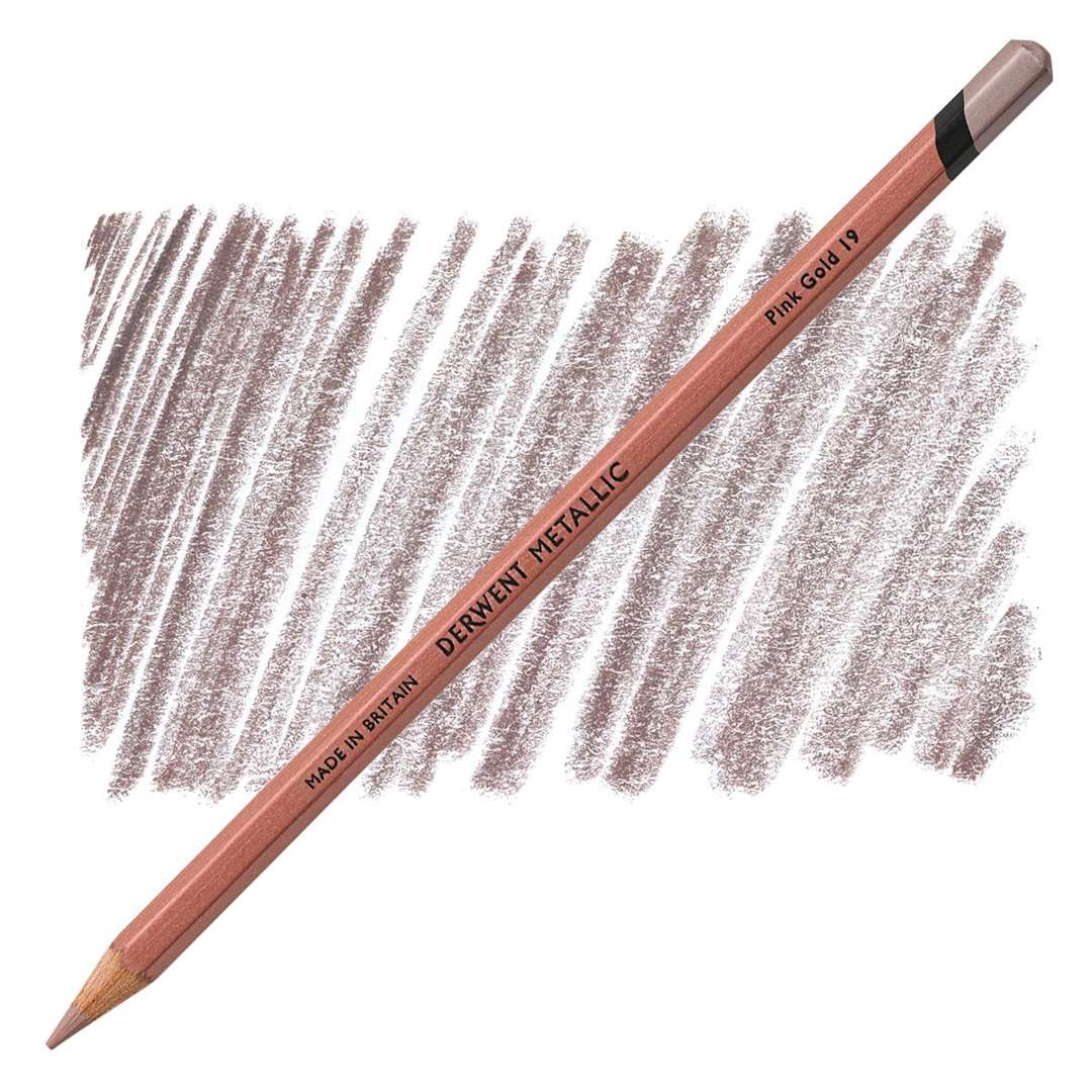 Open in modal - Derwent Professional Metallic Colored Pencil - Pink Gold pencil and swatch