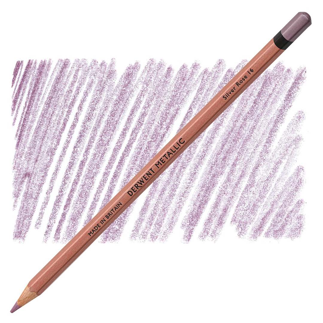 Open in modal - Derwent Professional Metallic Colored Pencil - Silver Rose pencil and swatch