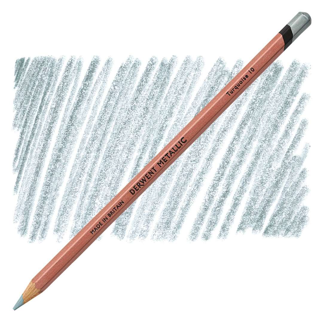 Open in modal - Derwent Professional Metallic Colored Pencil - Turquoise pencil and swatch