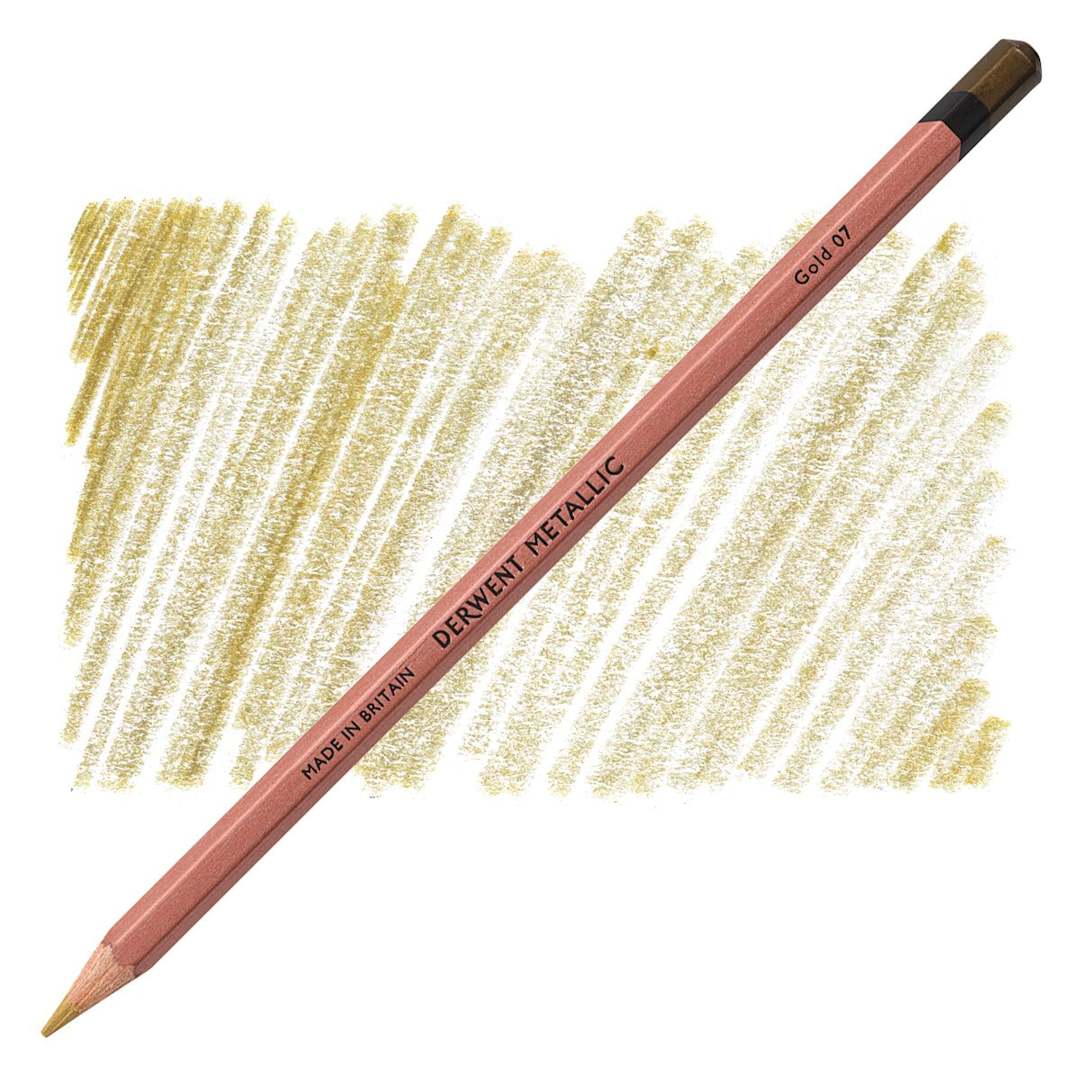 Open in modal - Derwent Professional Metallic Colored Pencil - Gold pencil and swatch