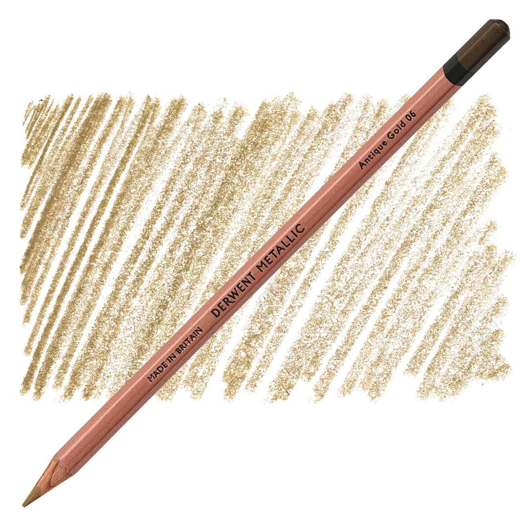 Open in modal - Derwent Professional Metallic Colored Pencil - Antique Gold pencil and swatch