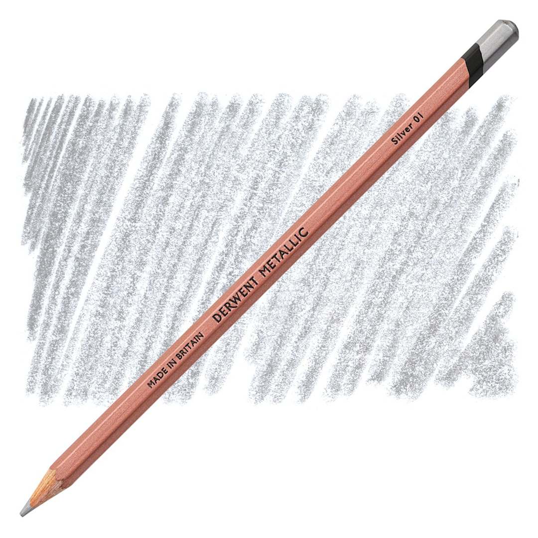 Open in modal - Derwent Professional Metallic Colored Pencil - Silver pencil and swatch