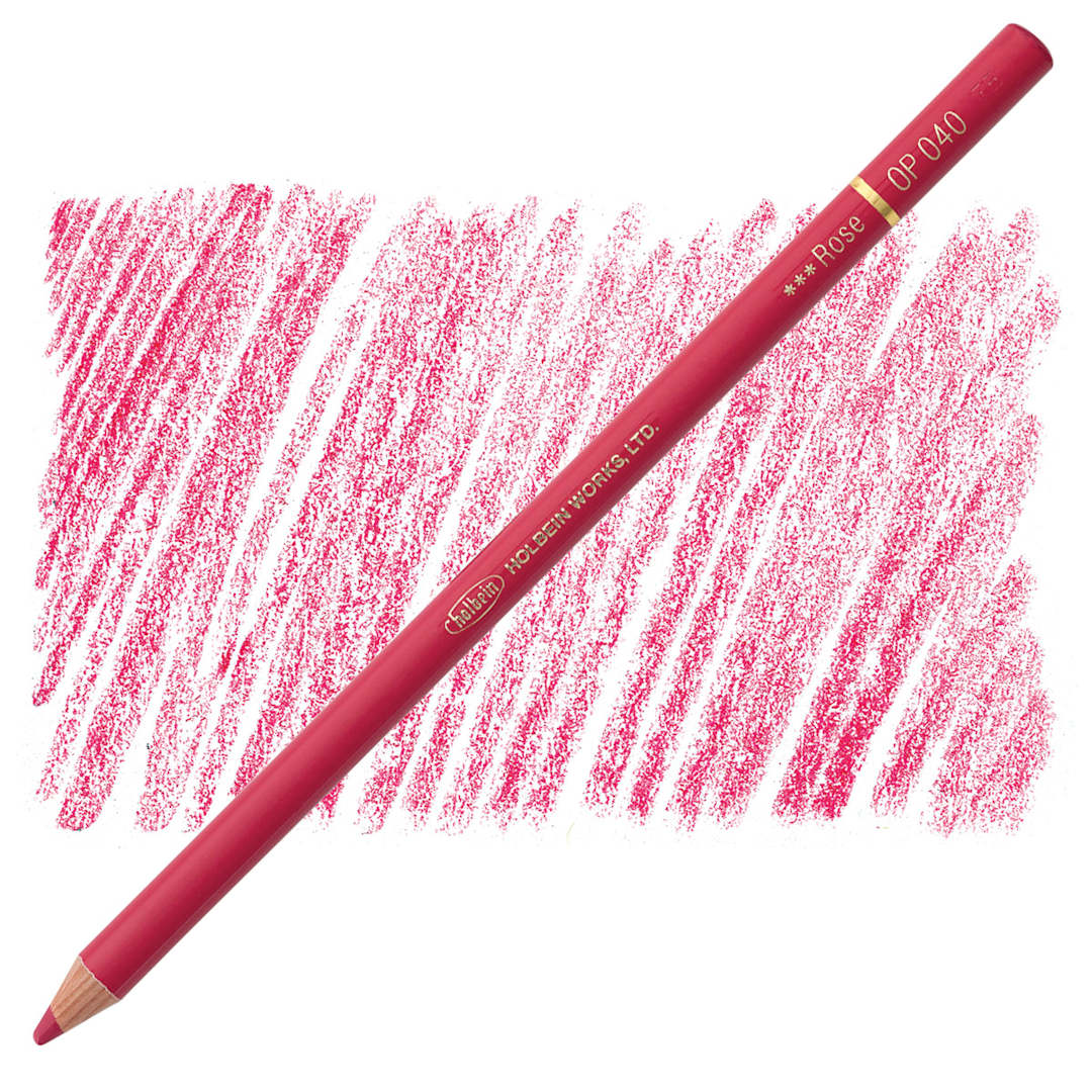 Open in modal - Holbein Artists' Colored Pencil - Rose, OP040 pencil and swatch