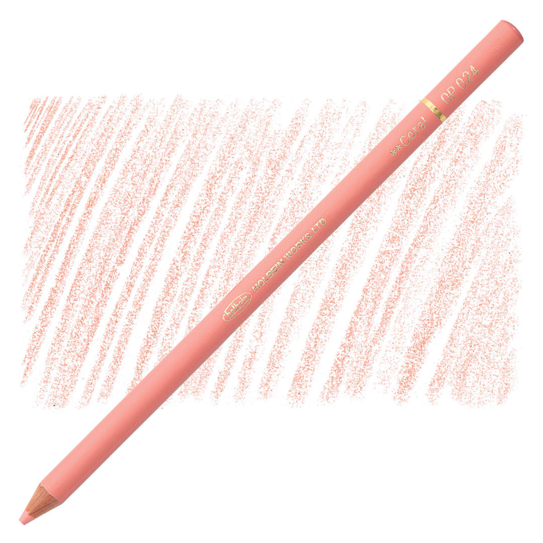 Open in modal - Holbein Artists' Colored Pencil - Coral, OP024 pencil and swatch