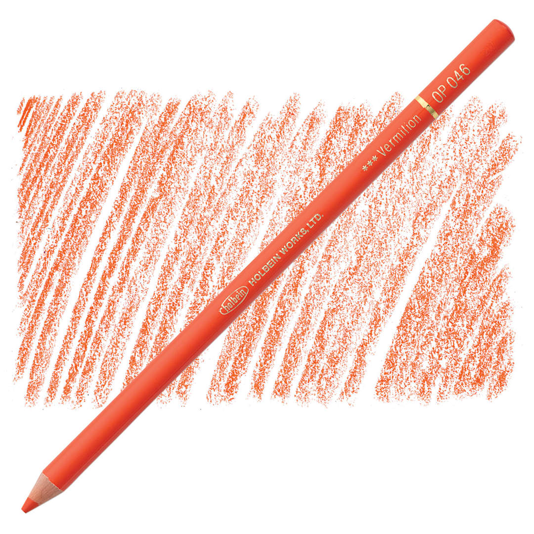 Open in modal - Holbein Artists' Colored Pencil - Vermilion, OP046 pencil and swatch