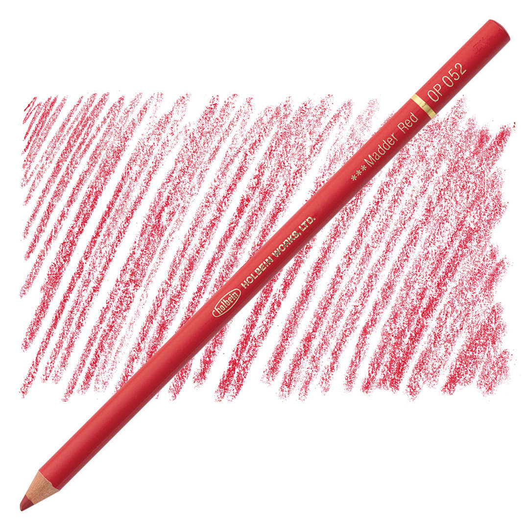 Open in modal - Holbein Artists' Colored Pencil - Madder Red, OP052 pencil and swatch