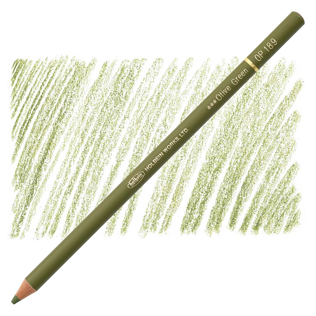 Open in modal - Holbein Artists' Colored Pencil - Olive Green, OP189 pencil and swatch