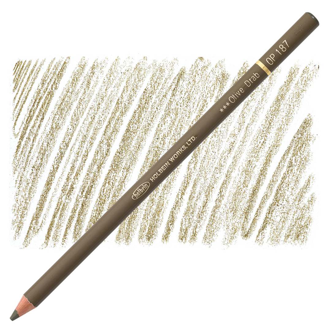 Open in modal - Holbein Artists' Colored Pencil - Olive Drab, OP187 pencil and swatch