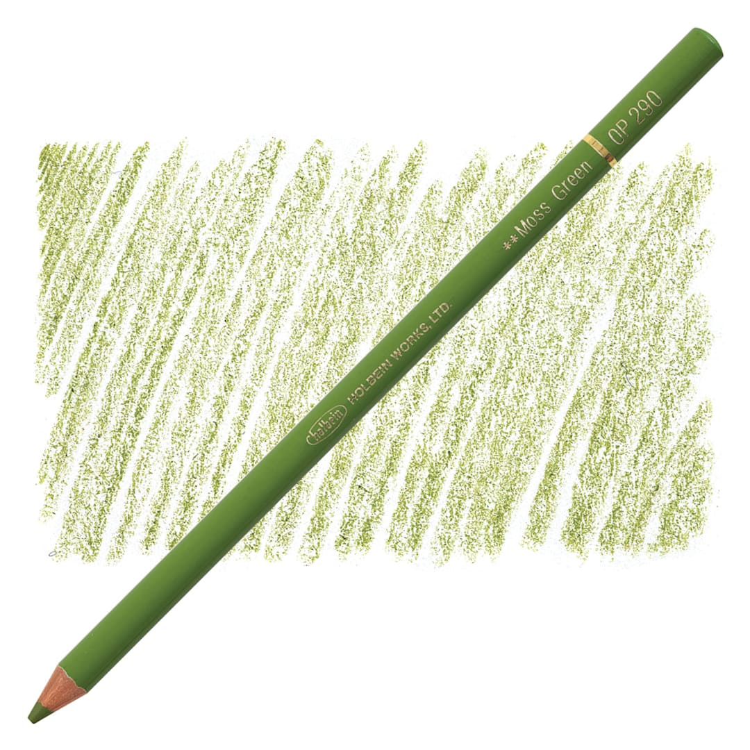 Open in modal - Holbein Artists' Colored Pencil - Moss Green, OP290 pencil and swatch