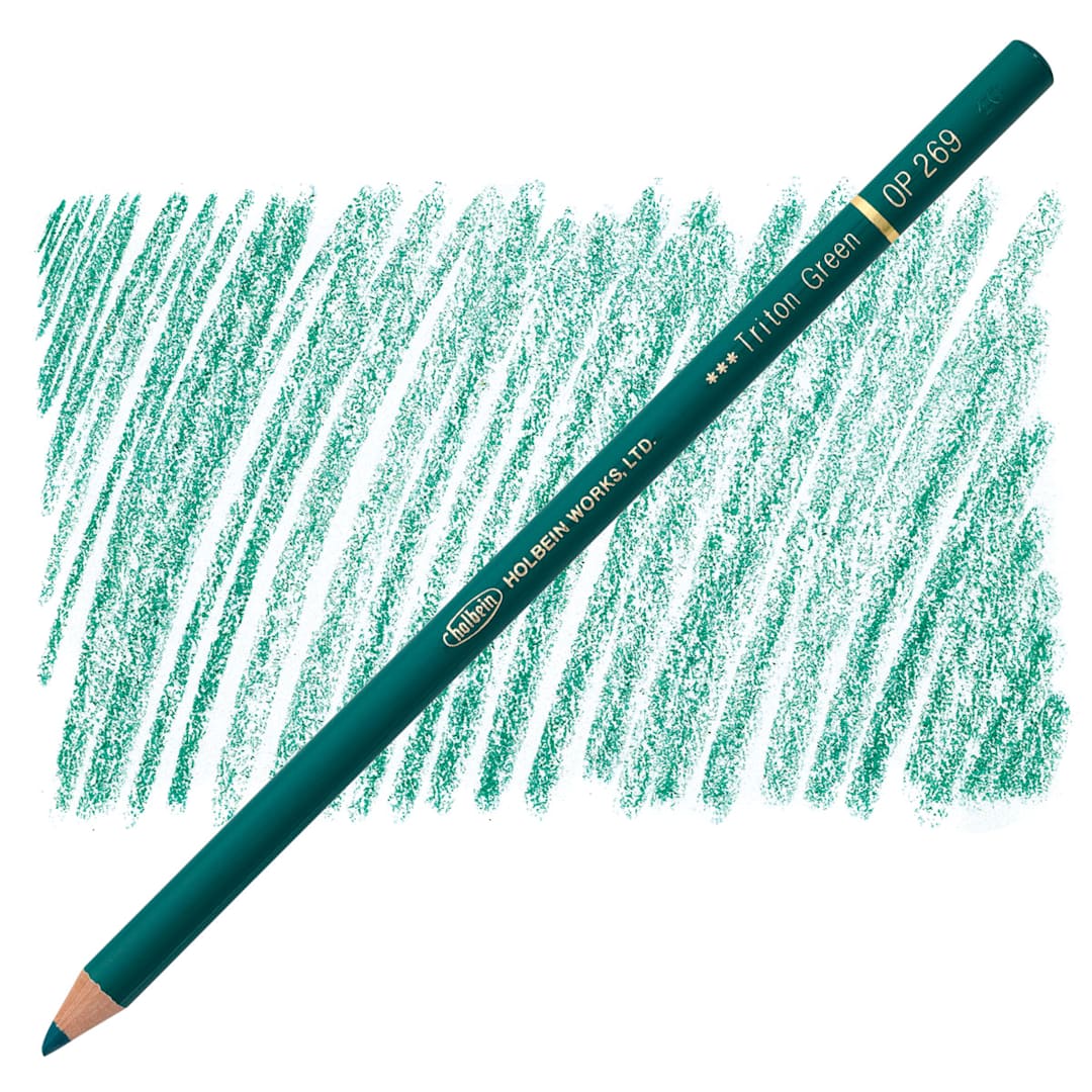 Open in modal - Holbein Artists' Colored Pencil - Triton Green, OP269 pencil and swatch