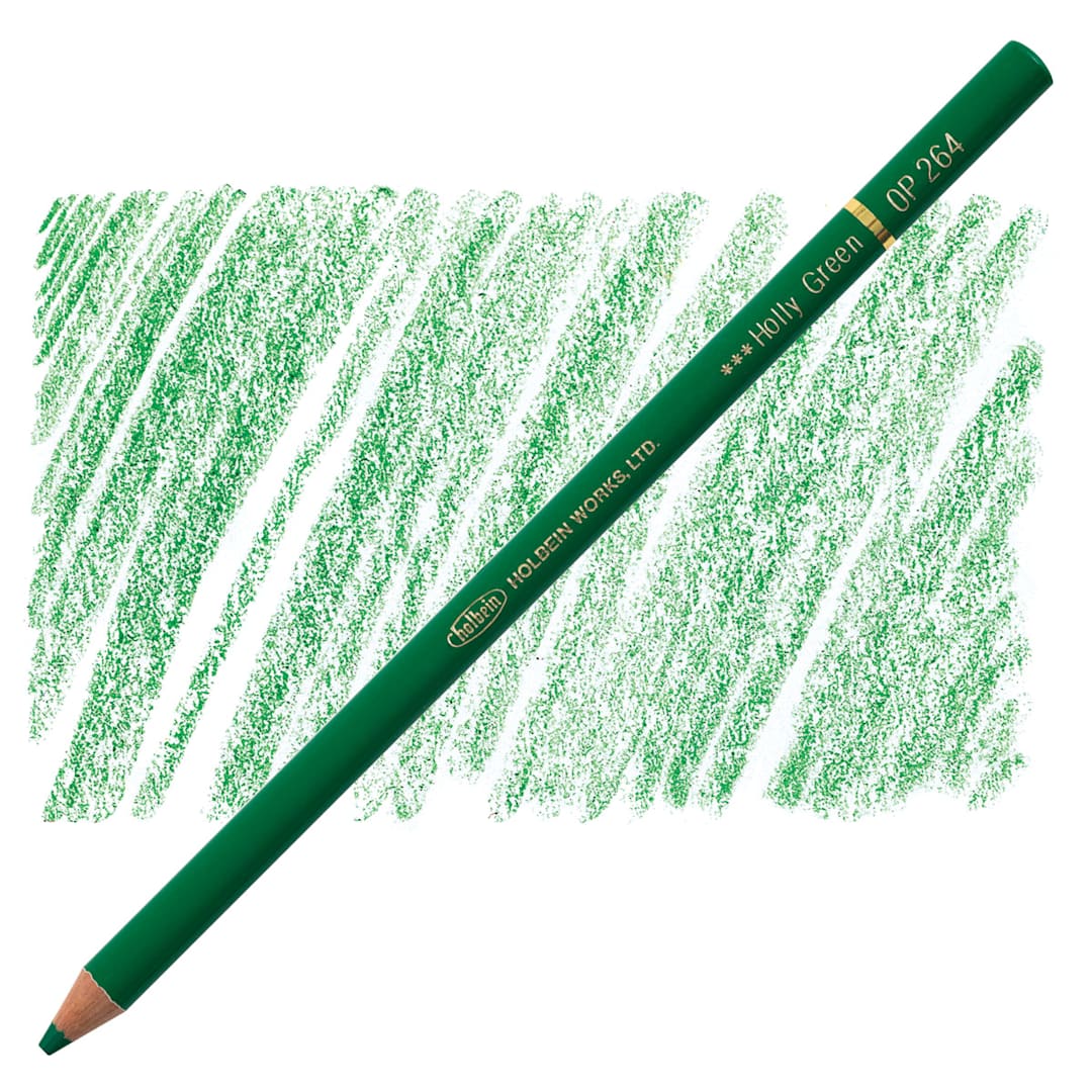 Open in modal - Holbein Artists' Colored Pencil - Holly Green, OP264 pencil and swatch