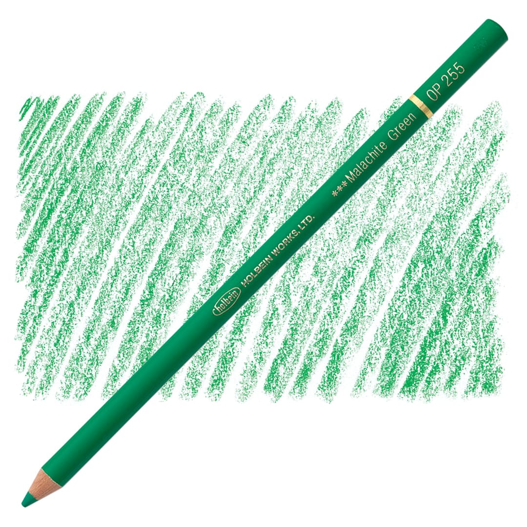 Open in modal - Holbein Artists' Colored Pencil - Malachite Green, OP255 pencil and swatch