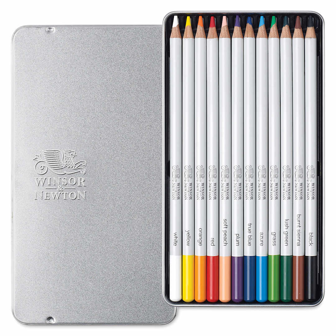 Open in modal - Winsor & Newton Studio Collection Colored Pencils - Set of 12, pencils inside tin case