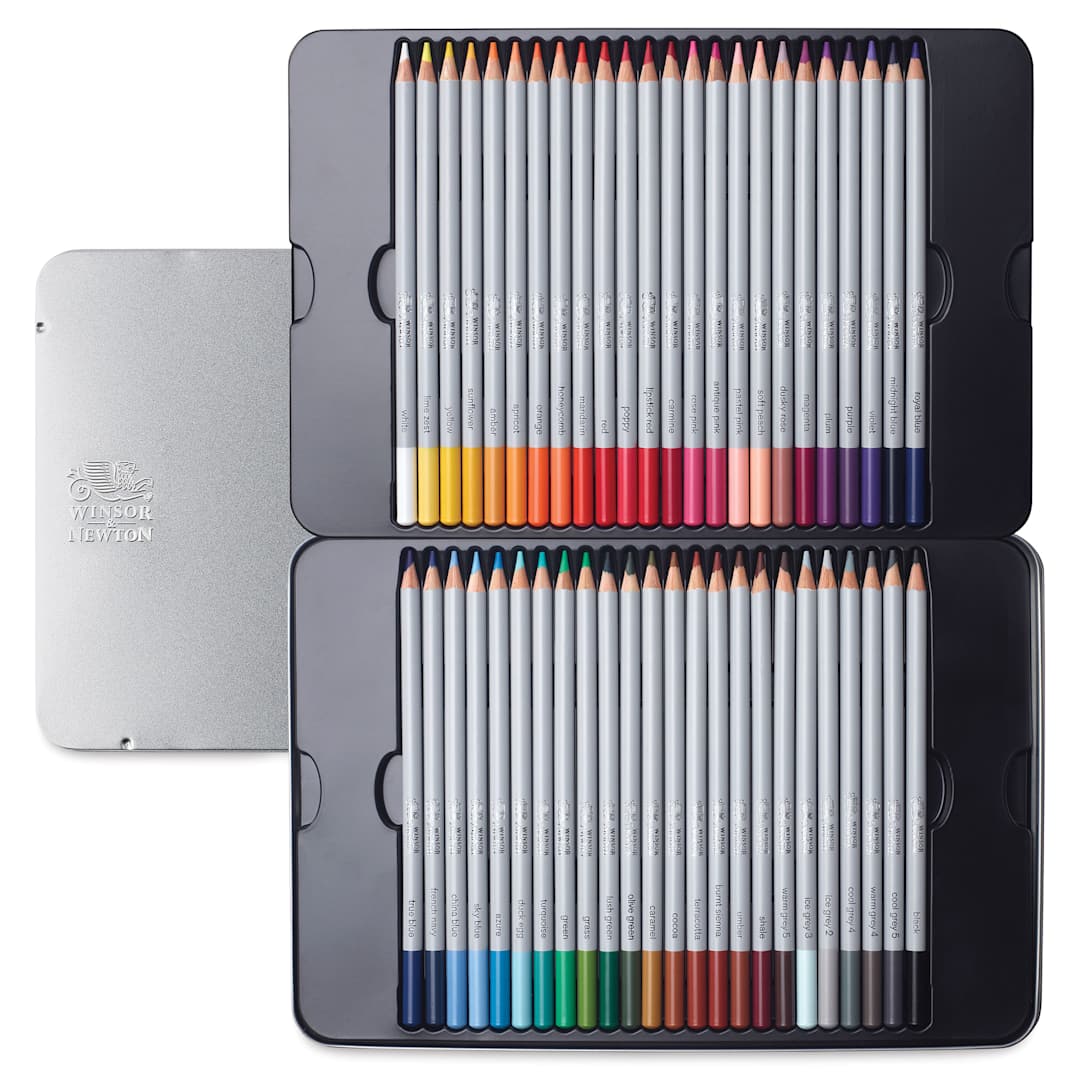 Open in modal - Winsor & Newton Studio Collection Colored Pencils - Set of 48, pencils inside tin case