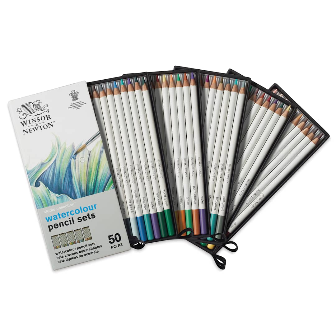 Open in modal - Winsor & Newton Studio Collection Watercolor Pencils - Set of 50, pencils fanned out