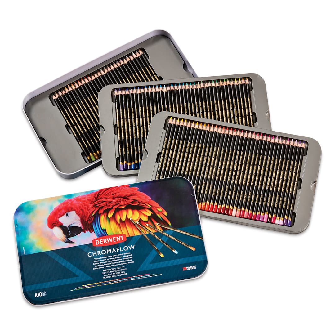 Open in modal - Derwent Chromaflow Colored Pencil - Set of 100, contents laid out