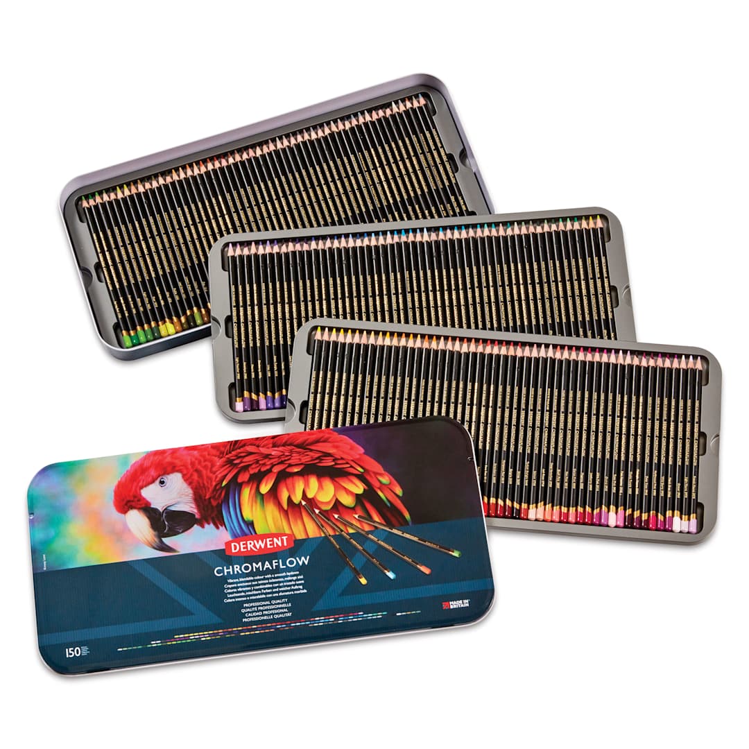 Open in modal - Derwent Chromaflow Colored Pencil - Set of 150, contents laid out