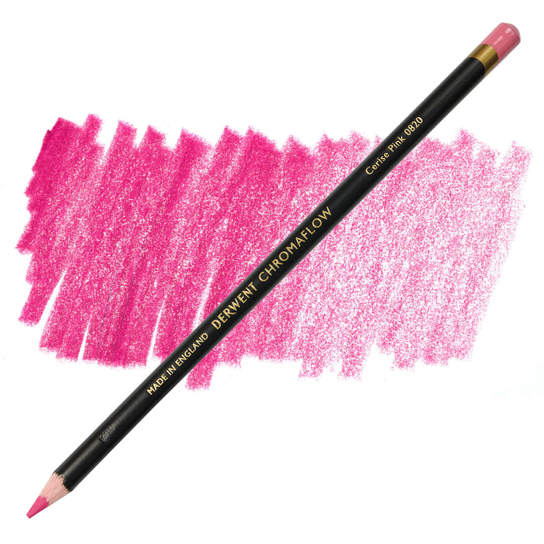 Open in modal - Derwent Chromaflow Colored Pencil - Cerise Pink, swatch and pencil