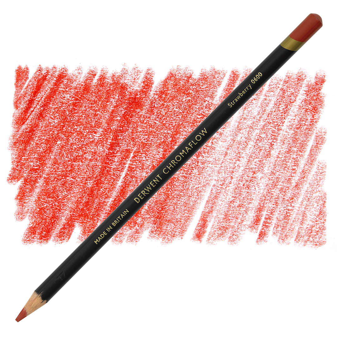 Open in modal - Derwent Chromaflow Colored Pencil - Strawberry, swatch and block