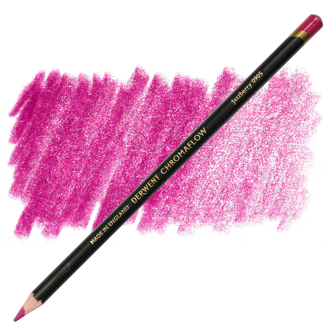 Open in modal - Derwent Chromaflow Colored Pencil - Jazzberry, swatch and pencil
