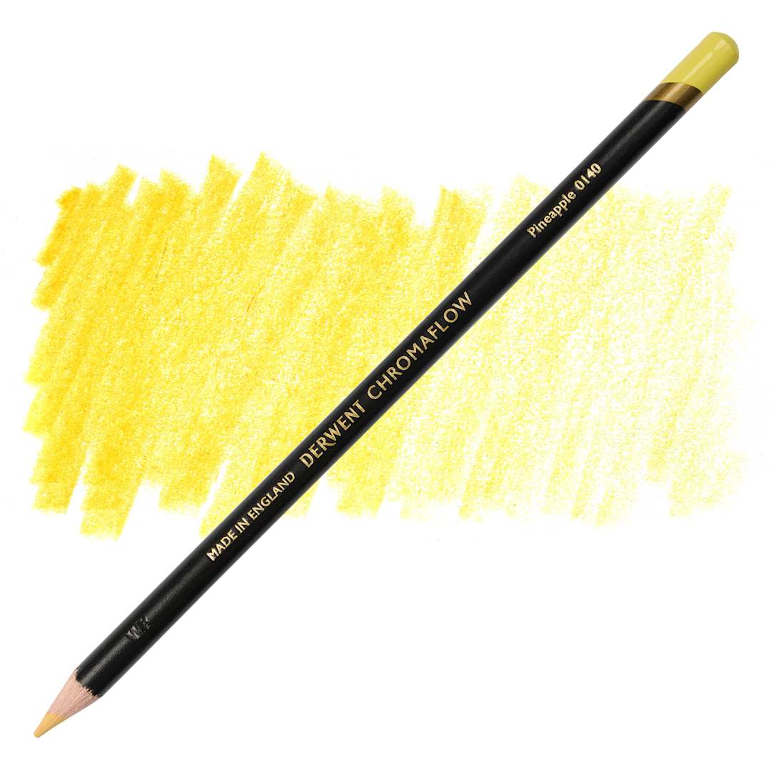 Open in modal - Derwent Chromaflow Colored Pencil - Pineapple, swatch and pencil
