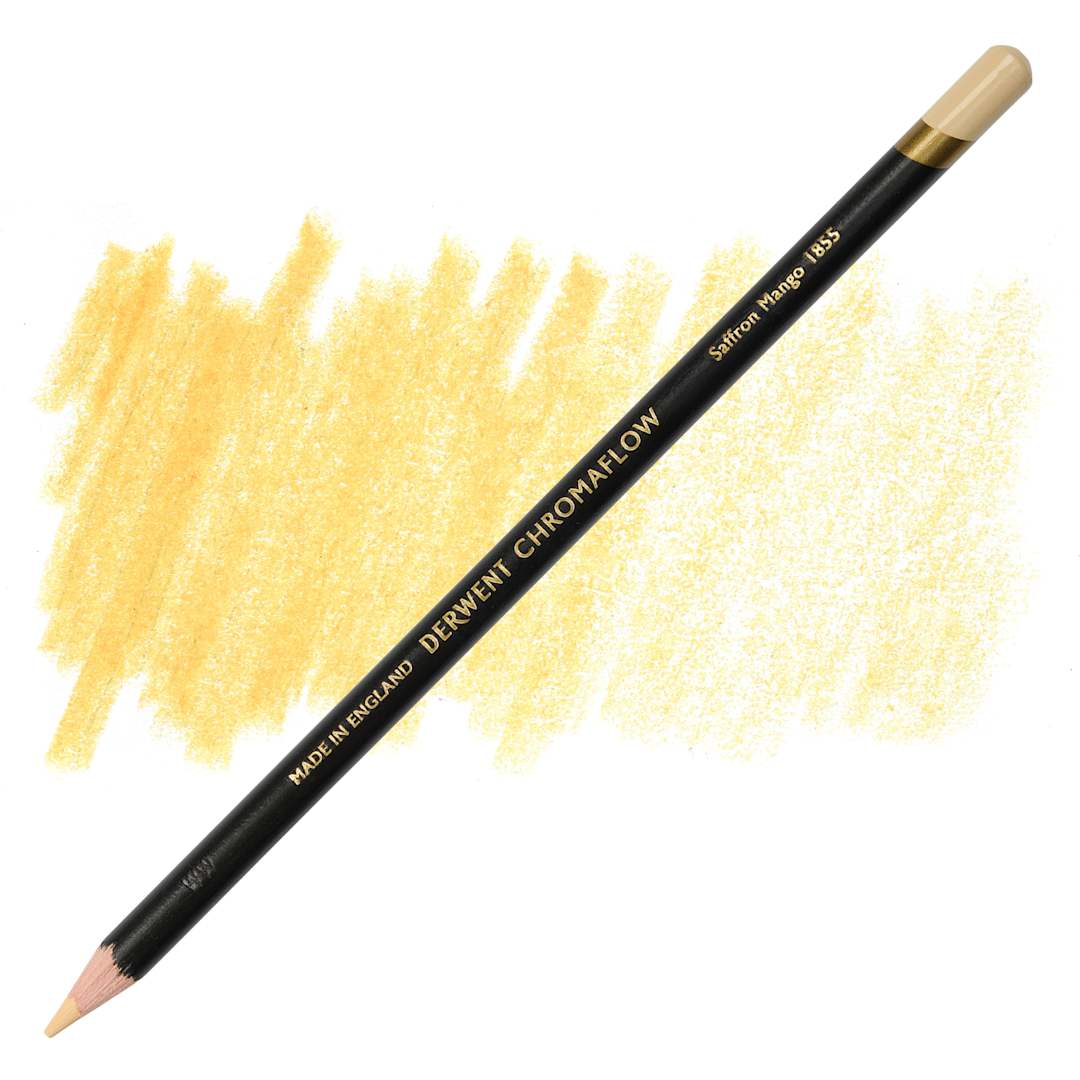 Open in modal - Derwent Chromaflow Colored Pencil - Saffron Mango, swatch and pencil